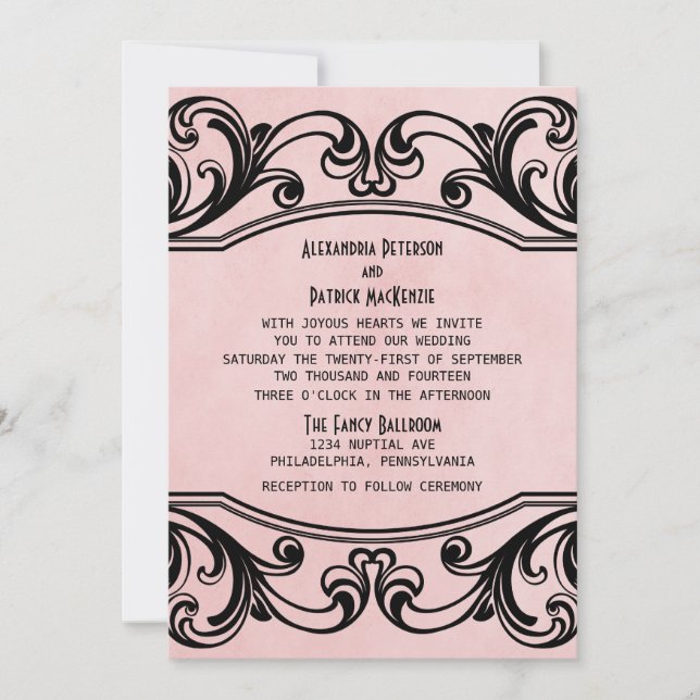 Invitation de mariage Vintage rose (Devant)