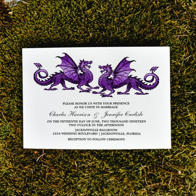 Invitation de mariage violet Elegant Dragon (Purple Elegant Dragons Wedding Invite)