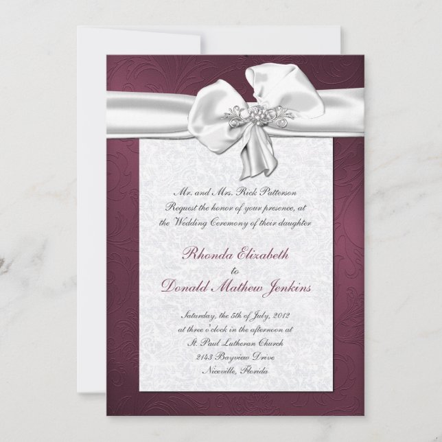 Invitation de Maroon Mariage damassé (Devant)