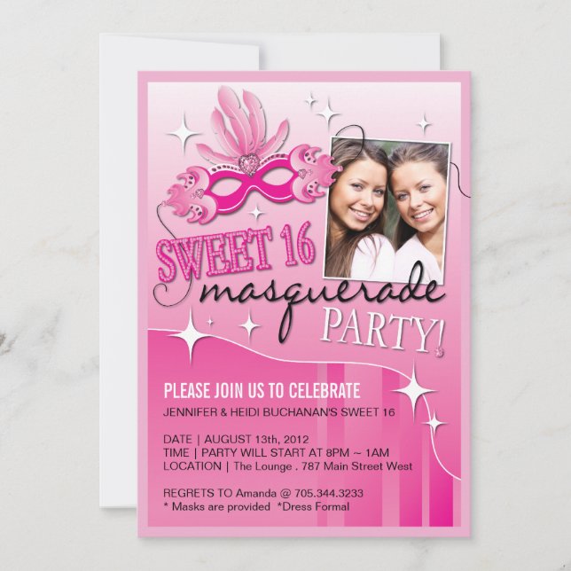 INVITATION DE MASCARADE DE SWEET SIXTEEN (Devant)