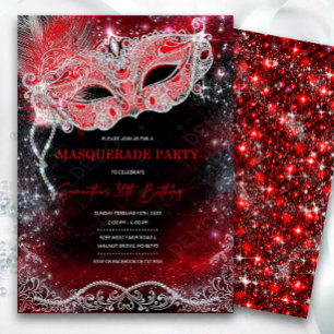 Invitation de Mascarade Noir Rouge Argent