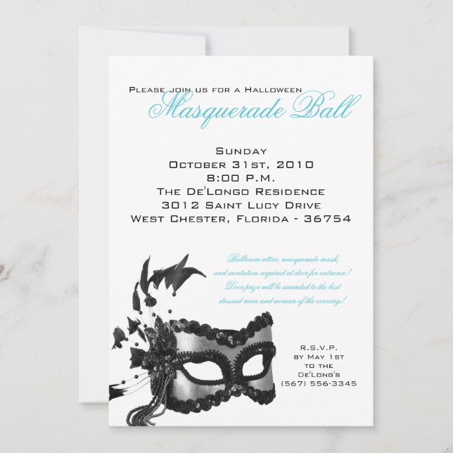 invitation de masque de boule de mascarade de 5x7 (Devant)