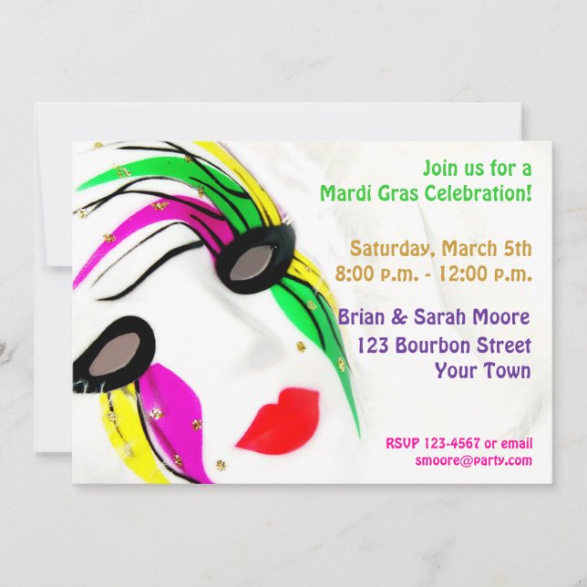 Invitation de masque de mardi gras (Devant)