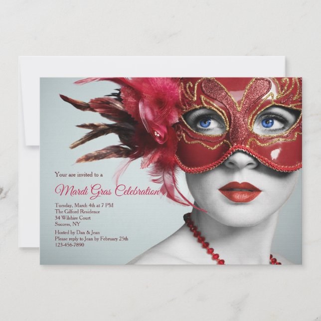 Invitation de masque de mardi gras (Devant)