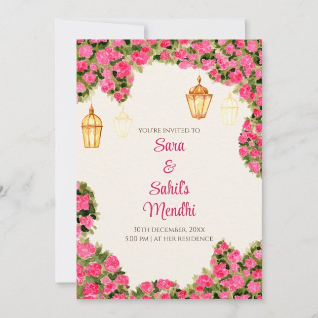 Invitation de Mehendi numérique et invitation de M (Devant)