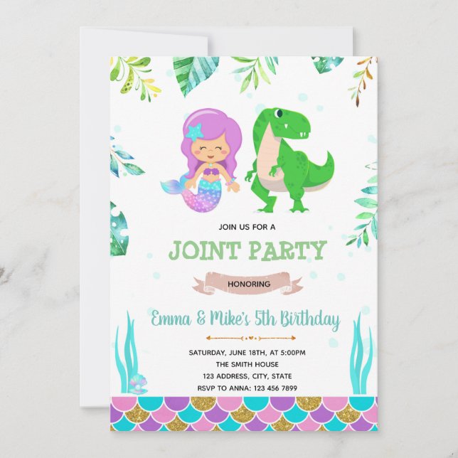 Invitation de Mermaid dinosaure (Devant)