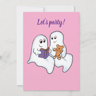 Invitation De mignons fantômes lisant ensemble à Halloween