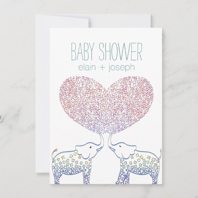 Invitation De mignons tonnes d'éléphant d'amour Baby shower n (Devant)