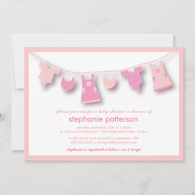 Invitation De mignons vêtements pour bébés en file d'attente  (Devant)