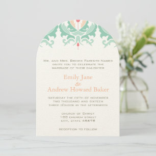 Invitation de Mint et Peach Mariage damassé