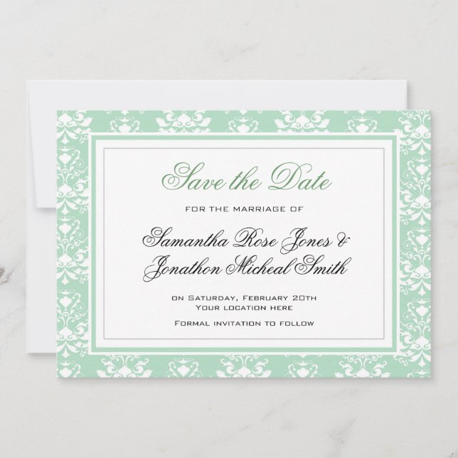 Invitation de Mint et White Mariage damassé (Devant)