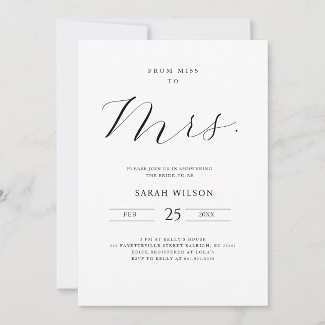 Invitation de Miss Minimalist Bridal Shower (Devant)