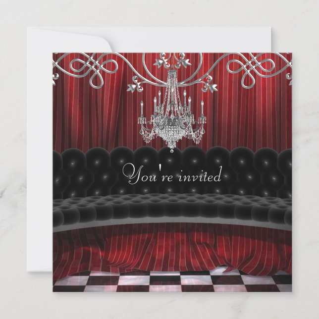 Invitation de modèle de fête avec lustre noir et r (Devant)