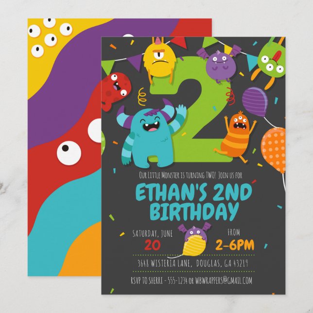 Invitation de Monster Party, Monster Boy (Devant / Derrière)