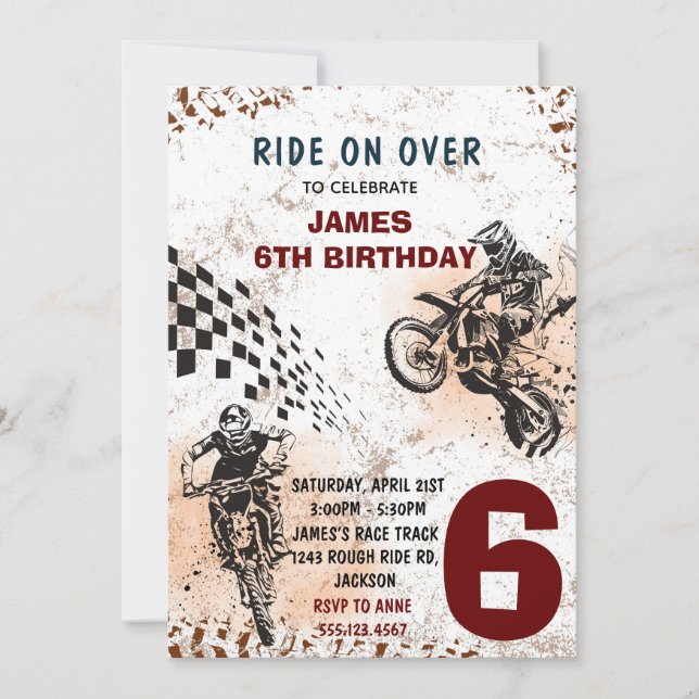Invitation de moto cross Invitation de fête de mot (Devant)