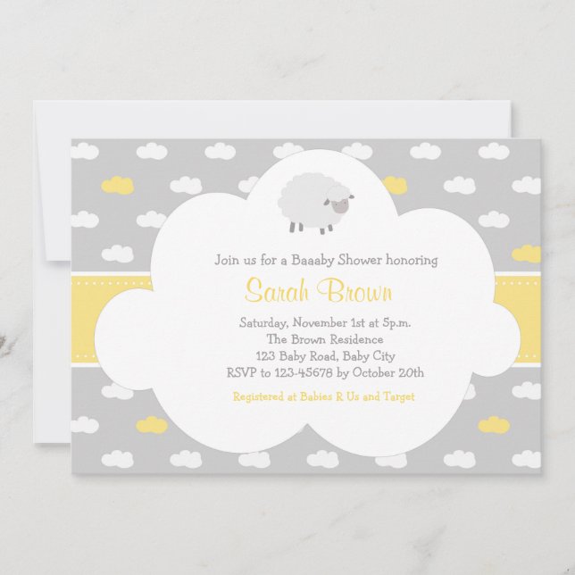 Invitation de moutons et de nuage (jaune gris) (Devant)