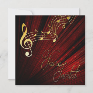 Invitation de musique -REd - Notes d'or -Classy