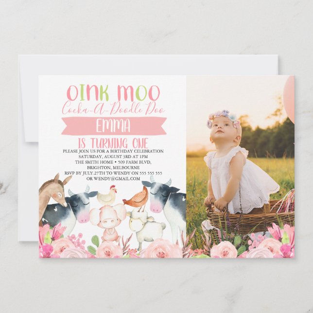 Invitation de naissance avec photo de ferme fleuri (Devant)