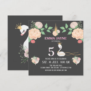 Invitation de naissance Filles Cygne Floral Fantai