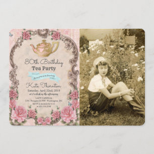 Invitation de naissance photo de thé vintage pour 