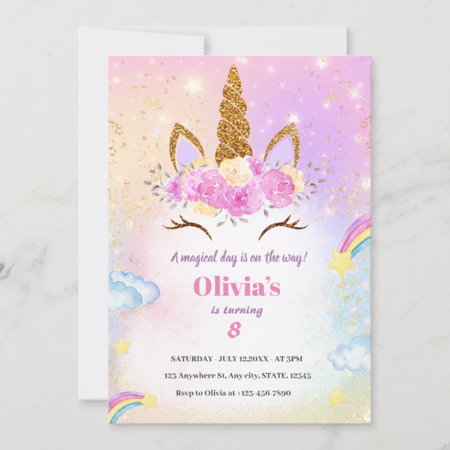 INVITATION DE NAISSANCE UNICORN (Devant)