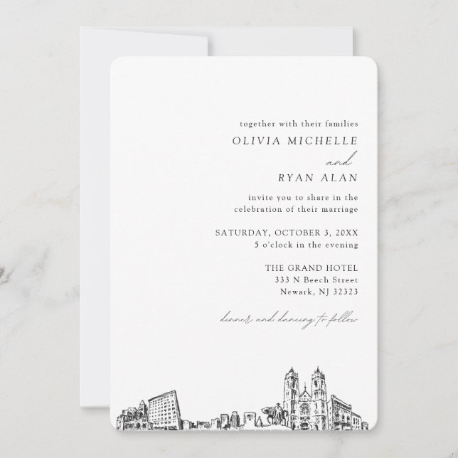 Invitation de Newark Mariage Elegant Skyline (Devant)