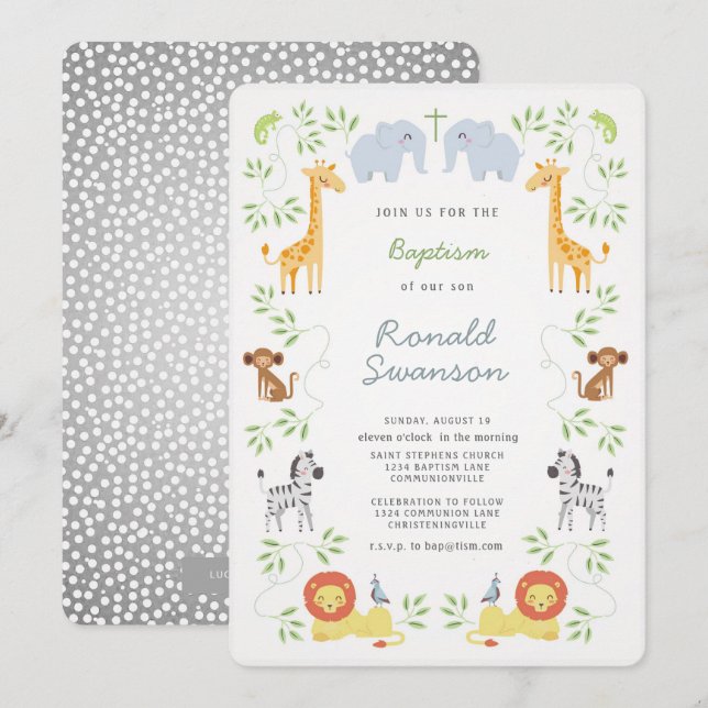 Invitation de Noah's Ark Animals Baptême (Devant / Derrière)
