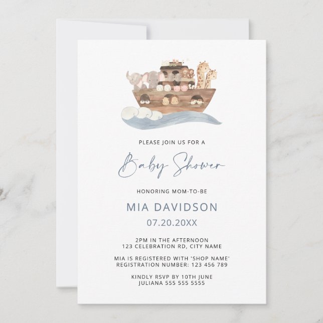 Invitation de Noah's Ark Baby shower (Devant)