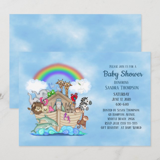 Invitation de Noah's Ark Baby shower (Devant / Derrière)