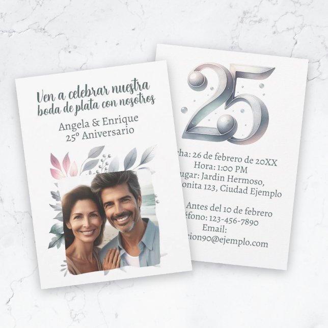 Invitation de noces d'argent de 25 ans avec photo (Invitación de boda de plata de 25 años con foto invitation)