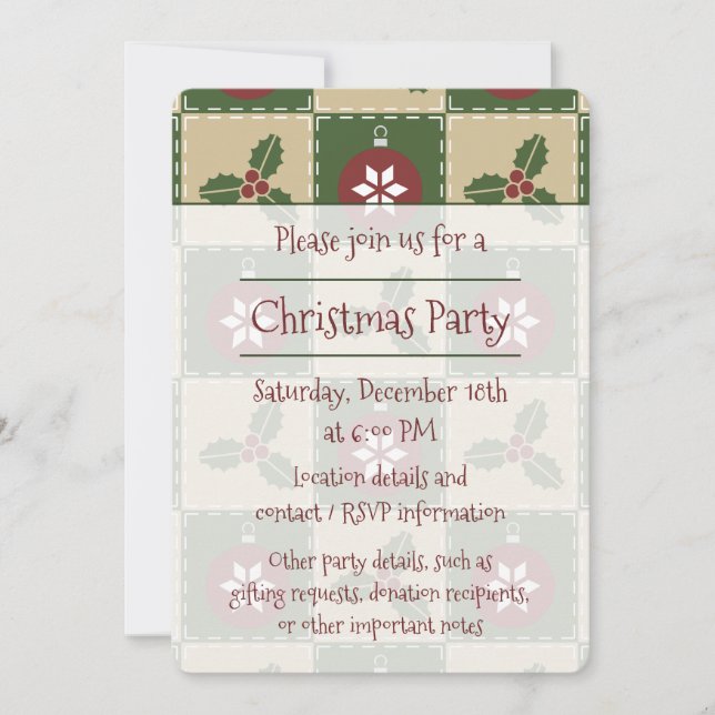 Invitation de Noël à la fête de courtepointe (Devant)