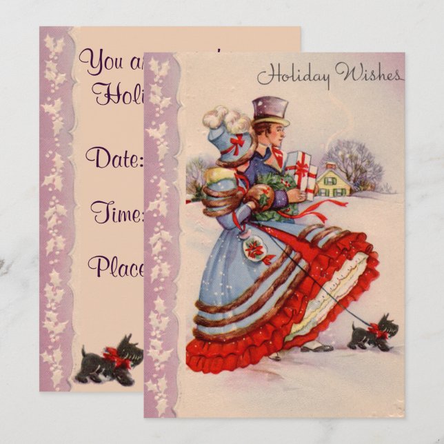 Invitation de Noël à l'ancienne mode (Devant / Derrière)