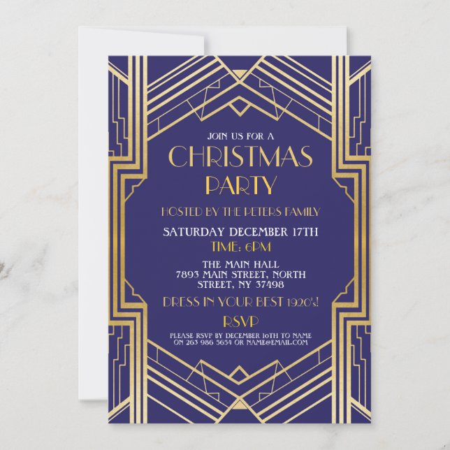 invitation de Noël Art déco des années 1920 Gatsby (Devant)
