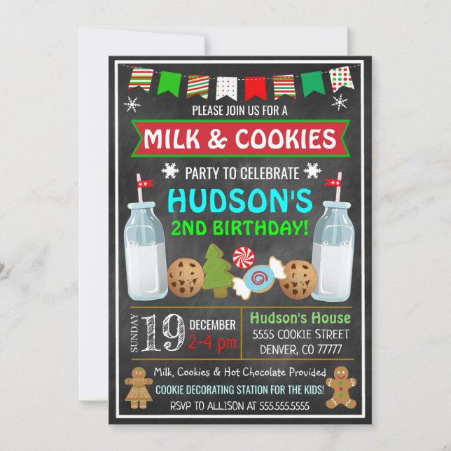Invitation de Noël au lait et aux biscuits (Devant)