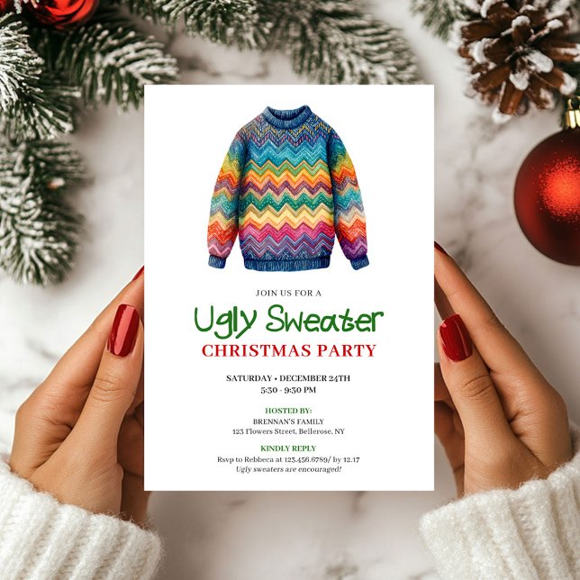 Invitation de Noël au pull moche drôle rétro (Retro Funny Ugly Sweater Christmas Invitation)