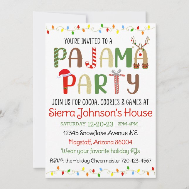 Invitation de Noël au Pyjama Party, invitation du  (Devant)