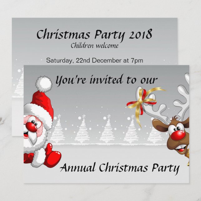 invitation de Noël avec le renne de père Noël (Devant / Derrière)