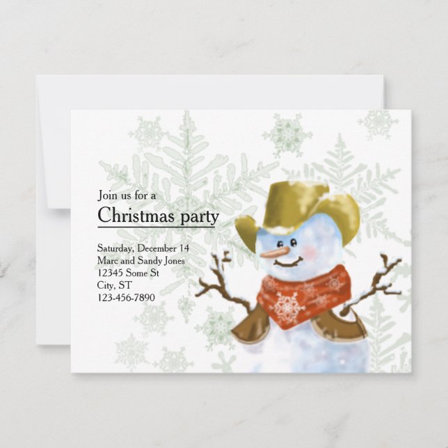 Invitation de Noël de bonhomme de neige de cowboy (Devant)