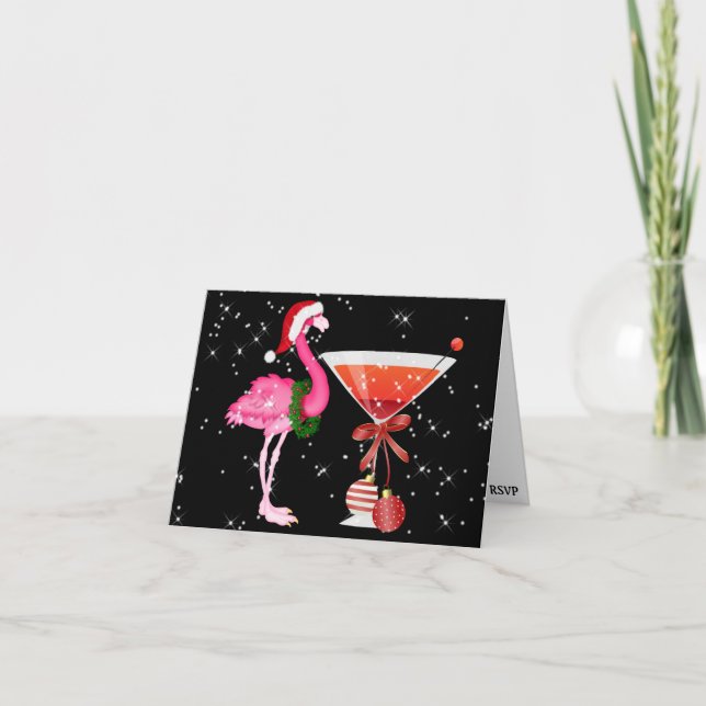 Invitation de Noël de cocktail de Flamant rose - (Devant)