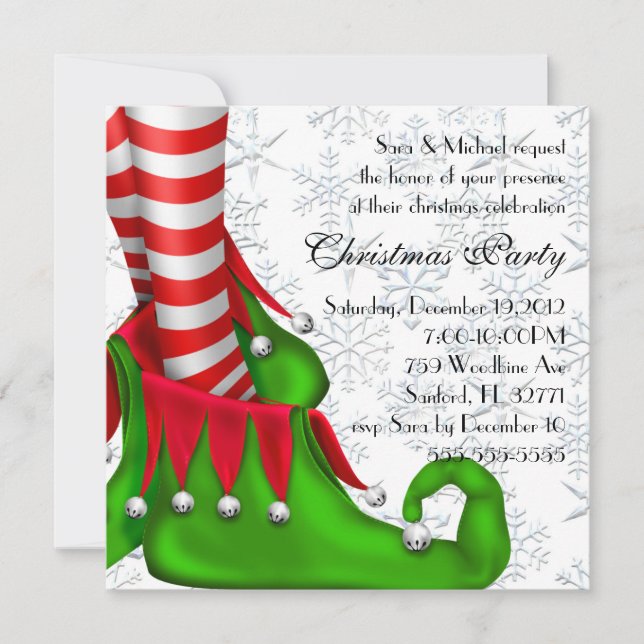 invitation de Noël de la chaussure d'elfe (Devant)