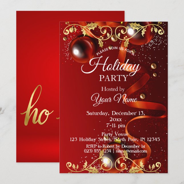 Invitation de Noël de la fête de l'or et du rouge (Devant / Derrière)