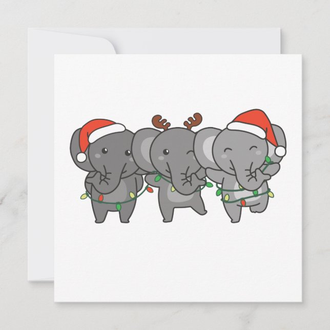 Invitation de Noël d'éléphants Animaux mignons Noë (Devant)