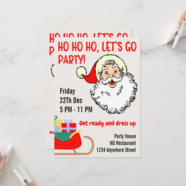 Invitation de Noël d'entreprise Père Noël Office (Devant/Arrière en situation)