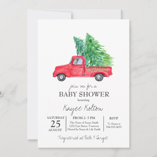 Invitation de Noël du Camion Rouge, bébé du Camion (Devant)