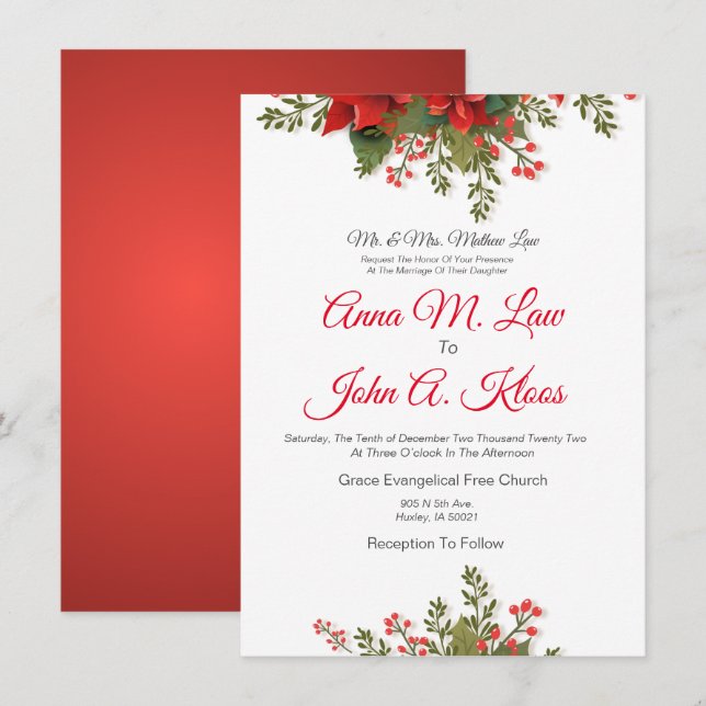 Invitation de Noël du mariage (Devant / Derrière)
