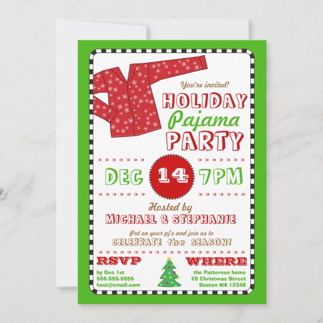 Invitation de Noël du pyjama de vacances (Devant)