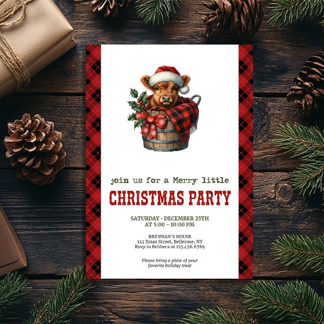 Invitation de Noël éditable avec vache des Highlan (Festive highland cow Christmas invite editable name

)