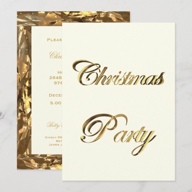 Invitation de Noël Elégante Faux Gold White (Devant / Derrière)