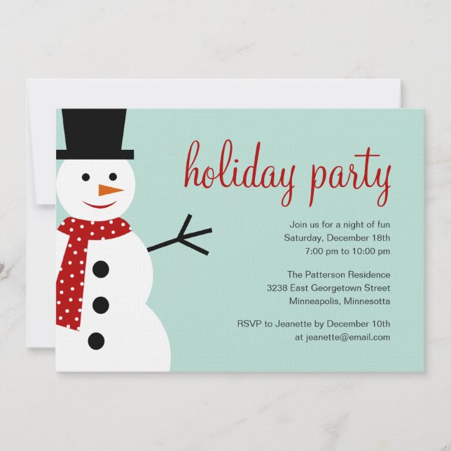 Invitation de Noël et de fête de Noël Snowman sour (Devant)