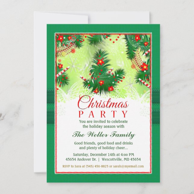 Invitation de Noël - Festive Party Rouge & Vert (Devant)